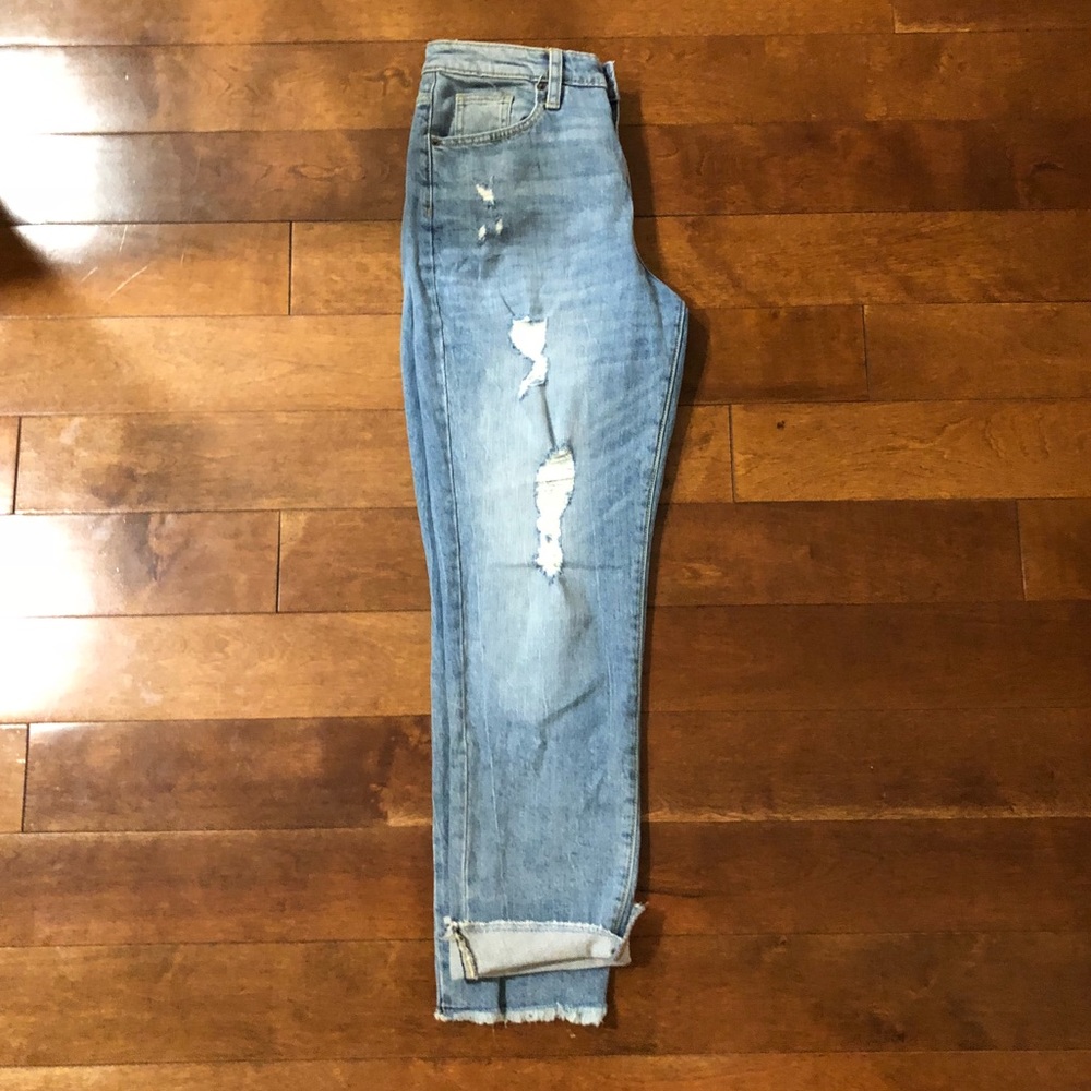 High Waisted Distressed Boyfriend Jeans